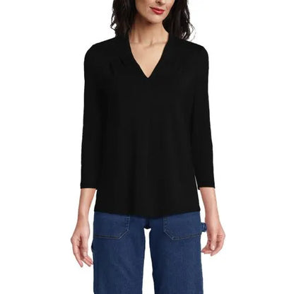 Women's 3/4 Sleeve Light Weight Jersey V-neck Top