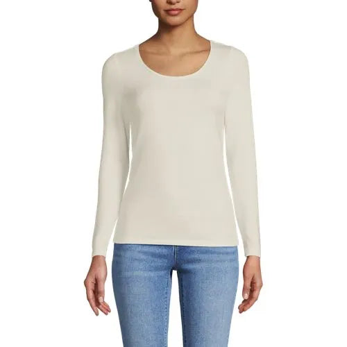 Women's Lightweight Jersey Skimming Long Sleeve Scoop Neck T-shirt