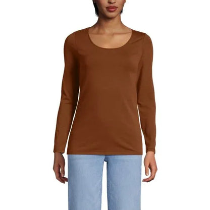 Women's Lightweight Jersey Skimming Long Sleeve Scoop Neck T-shirt