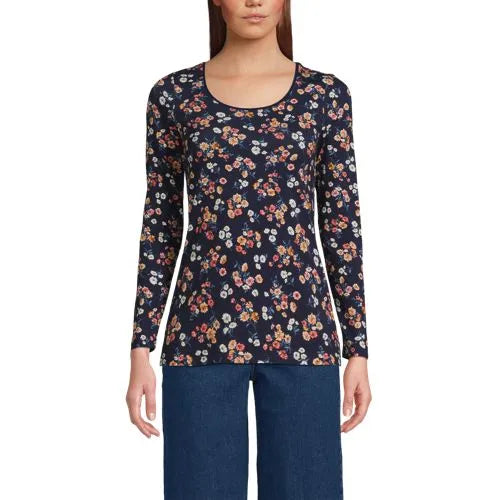 Women's Lightweight Jersey Skimming Long Sleeve Scoop Neck T-shirt