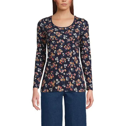 Women's Lightweight Jersey Skimming Long Sleeve Scoop Neck T-shirt