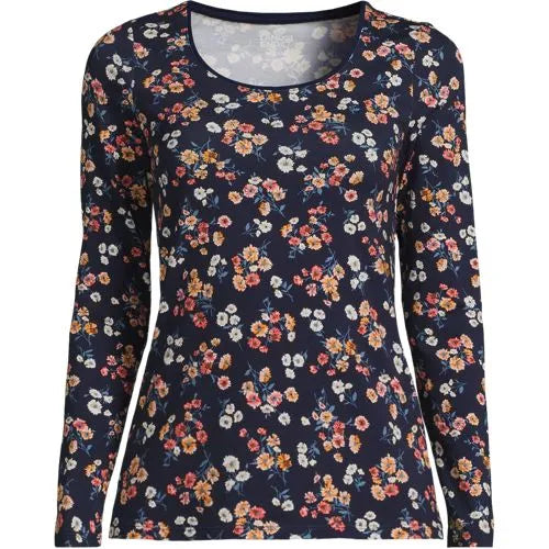 Women's Lightweight Jersey Skimming Long Sleeve Scoop Neck T-shirt