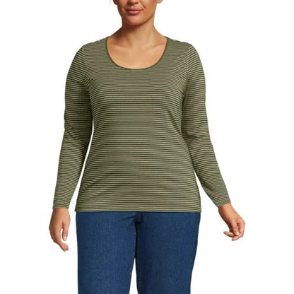 Women's Lightweight Jersey Skimming Long Sleeve Scoop Neck T-shirt