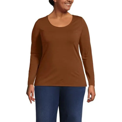Women's Lightweight Jersey Skimming Long Sleeve Scoop Neck T-shirt