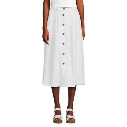 Women's Button Front Linen Midi Skirt