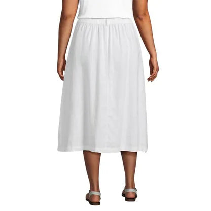 Women's Button Front Linen Midi Skirt
