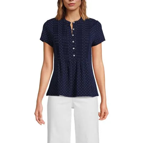 Women's Lightweight Jersey Button Pintuck Top