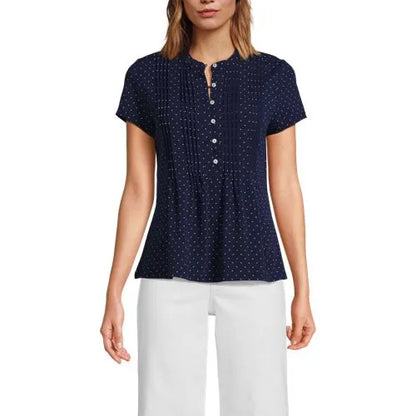 Women's Lightweight Jersey Button Pintuck Top