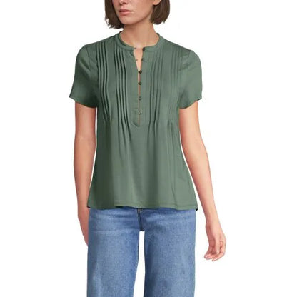 Women's Lightweight Jersey Button Pintuck Top