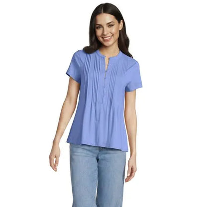 Women's Lightweight Jersey Button Pintuck Top