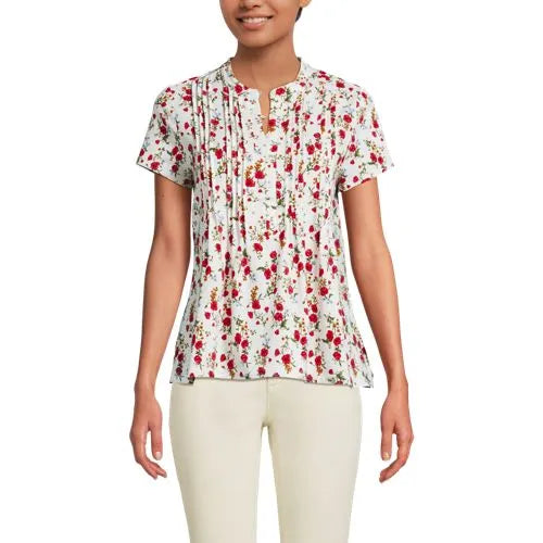 Women's Lightweight Jersey Button Pintuck Top