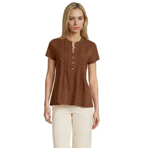 Women's Lightweight Jersey Button Pintuck Top