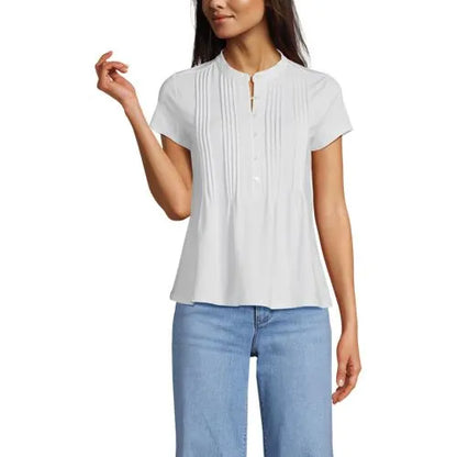 Women's Lightweight Jersey Button Pintuck Top