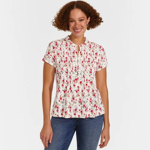 Women's Lightweight Jersey Button Pintuck Top