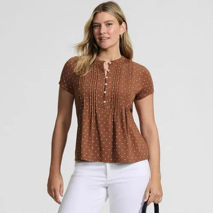 Women's Lightweight Jersey Button Pintuck Top