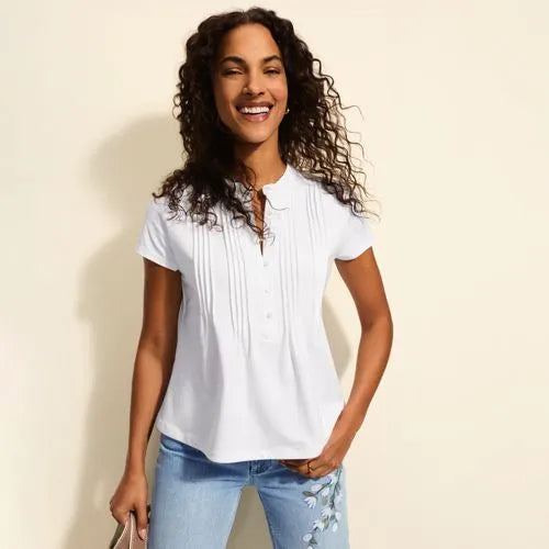 Women's Lightweight Jersey Button Pintuck Top