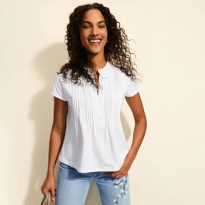 Women's Lightweight Jersey Button Pintuck Top