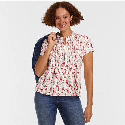 Women's Lightweight Jersey Button Pintuck Top