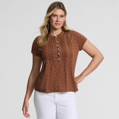 Women's Lightweight Jersey Button Pintuck Top