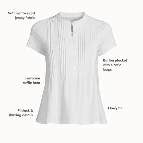 Women's Lightweight Jersey Button Pintuck Top