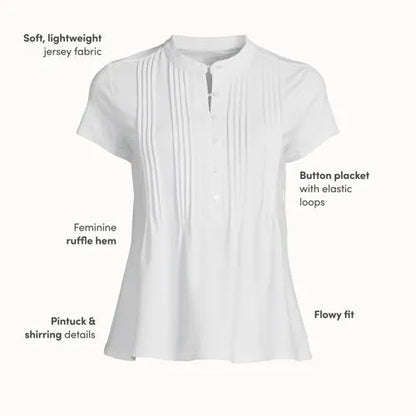Women's Lightweight Jersey Button Pintuck Top