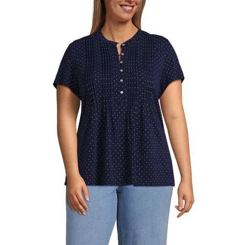 Women's Lightweight Jersey Button Pintuck Top