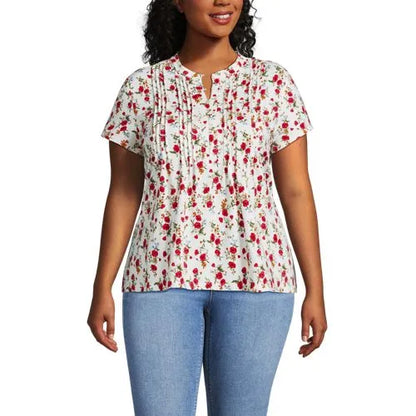 Women's Lightweight Jersey Button Pintuck Top