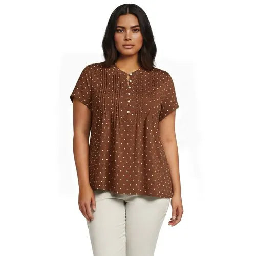 Women's Lightweight Jersey Button Pintuck Top