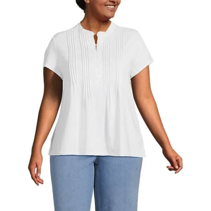 Women's Lightweight Jersey Button Pintuck Top