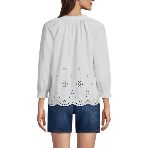 Women's Eyelet Split Neck Shirt