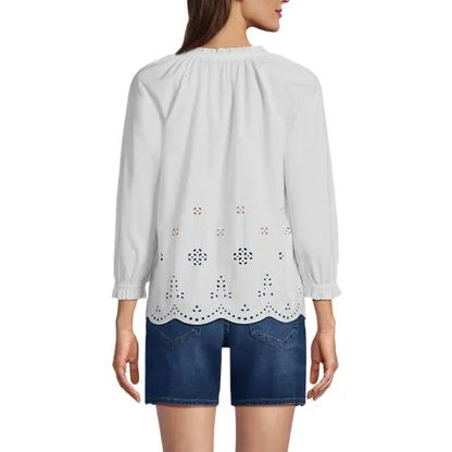 Women's Eyelet Split Neck Shirt