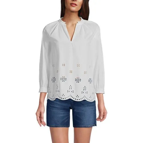 Women's Eyelet Split Neck Shirt