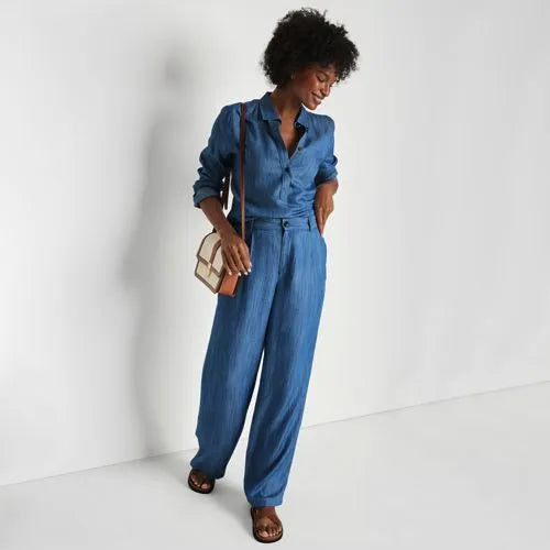 Women's High Rise TENCEL™ Fiber Pleated Wide Leg Pants