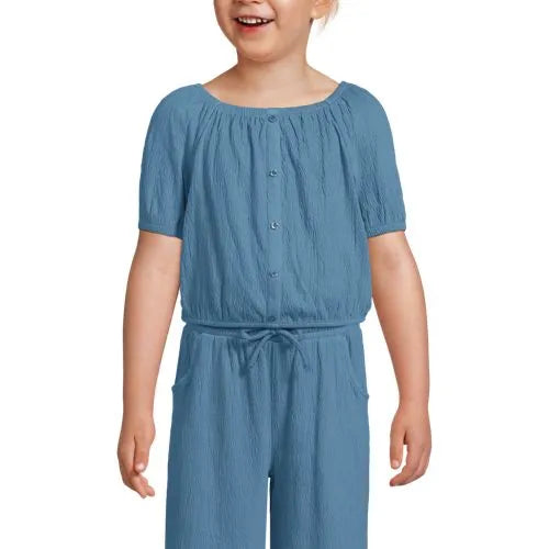 Girls Short Sleeve Knit Gauze Puff Sleeve Top