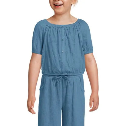 Girls Short Sleeve Knit Gauze Puff Sleeve Top