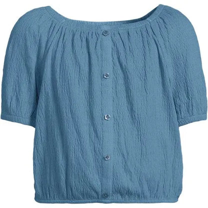 Girls Short Sleeve Knit Gauze Puff Sleeve Top