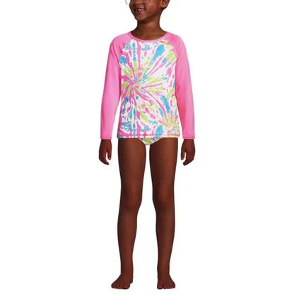 Girls Plus Chlorine Resistant Rash Guard Swim Top Bikini Top and Bottoms UPF 50 Swimsuit Set