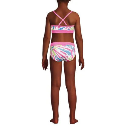 Girls Plus Chlorine Resistant Rash Guard Swim Top Bikini Top and Bottoms UPF 50 Swimsuit Set