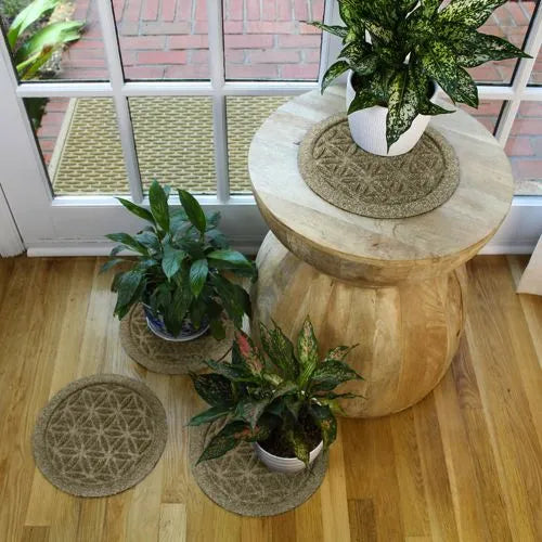 Matterly Waterblock 12" Round Flower of Life Plant Trivet - Set of 4