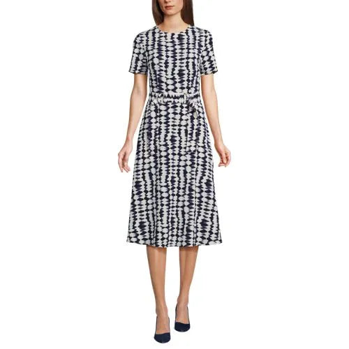 Women's Regular Poly Twill Short Sleeve Belted Dress