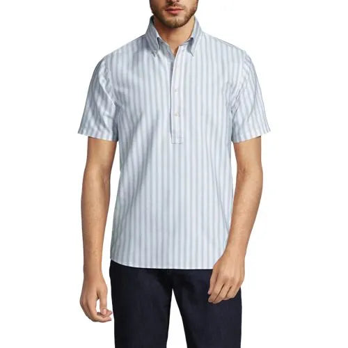 Men's Cotton Oxford Short Sleeve Button Collar Popover