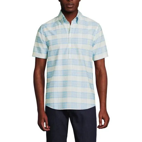 Men's Cotton Oxford Short Sleeve Button Collar Popover