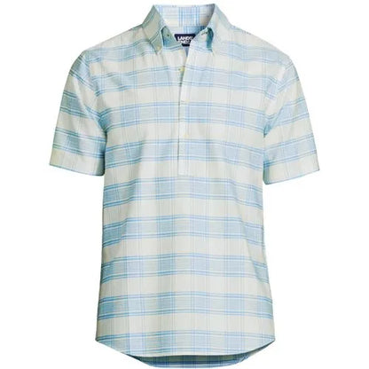 Men's Cotton Oxford Short Sleeve Button Collar Popover