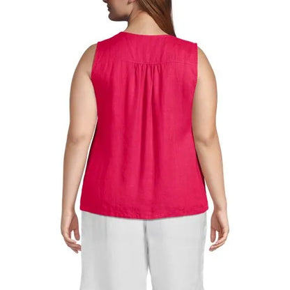 Women's Plus Size Linen V-neck Top