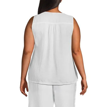 Women's Plus Size Linen V-neck Top
