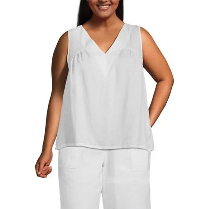 Women's Plus Size Linen V-neck Top