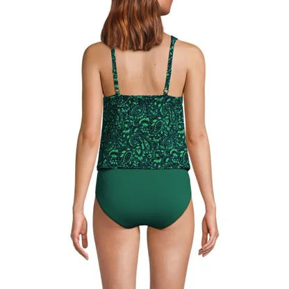 Women's Chlorine Resistant One Piece Scoop Neck Fauxkini Swimsuit