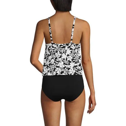 Women's Chlorine Resistant One Piece Scoop Neck Fauxkini Swimsuit