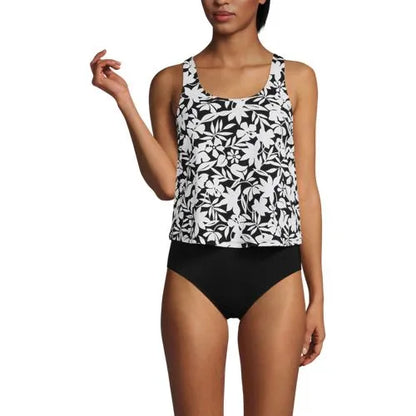 Women's Chlorine Resistant One Piece Scoop Neck Fauxkini Swimsuit