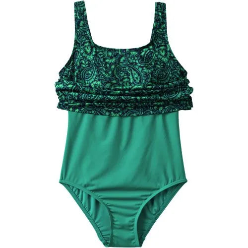 Women's Chlorine Resistant One Piece Scoop Neck Fauxkini Swimsuit